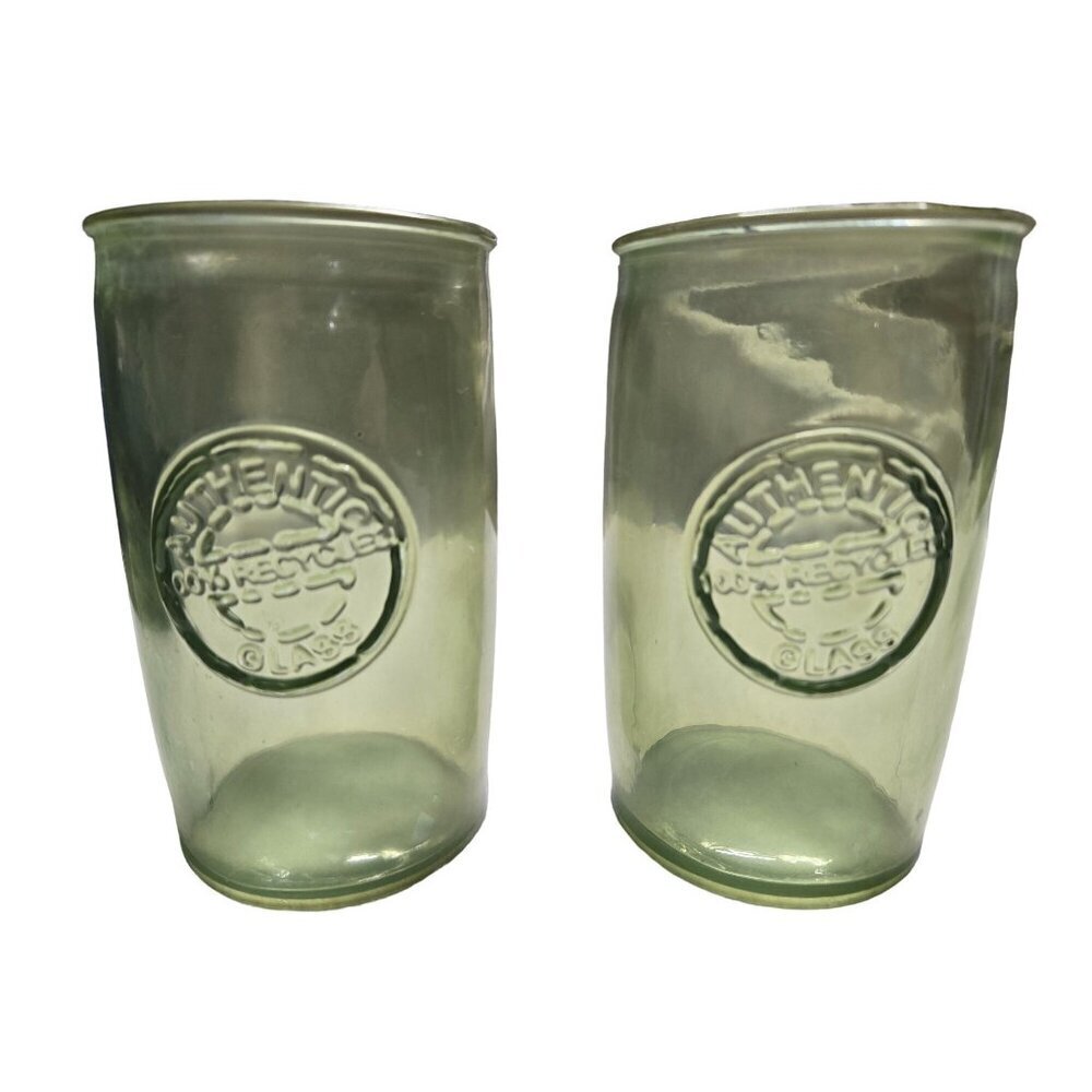 San Miguel Set Of‎ 2 Authentic Green Recycled Glass Tumblers 12oz Drinkware